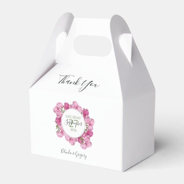 Elegant Pink Peonies Wedding Favor Box (Front Side)