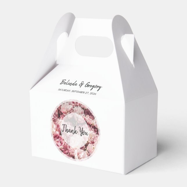 Elegant Pink Peonies Wedding Favor Box (Front Side)