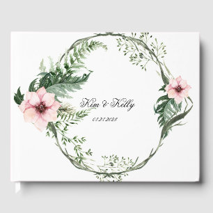 Elegant Pink Peony and Green Fern Wedding Guest Book