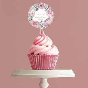 Elegant Pink Peony and Greenery Girl Baby Shower F Classic Round Sticker