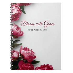 Elegant Pink Peony Bloom with Grace Personalized Notebook