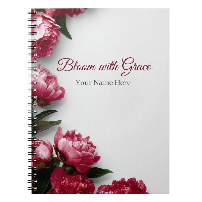 Elegant Pink Peony Bloom with Grace Personalized  Notebook (Front)