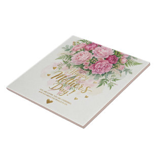 Elegant Pink Peony Bouquet Happy Mother’s Day Card Tile