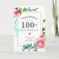 Elegant Pink Peony Floral 100th Birthday