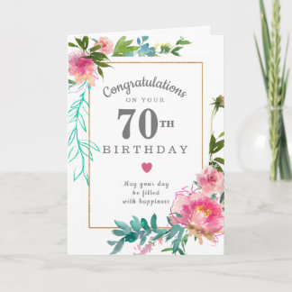 Elegant Pink Peony Floral 70th Birthday Card