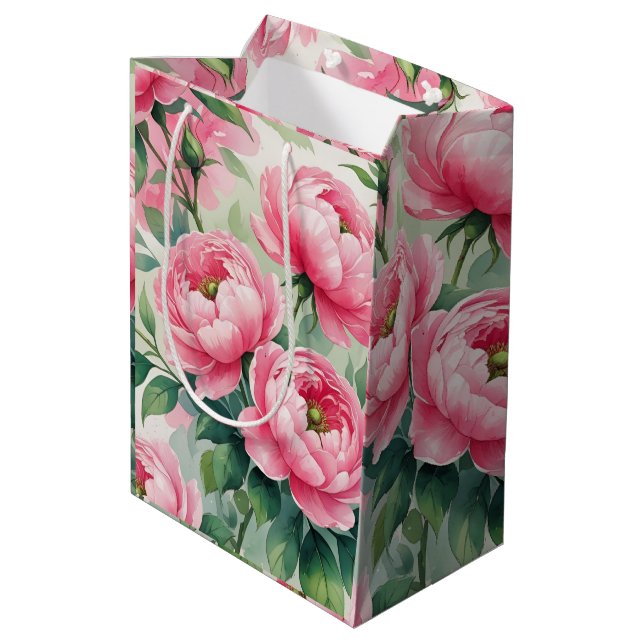 Elegant Pink Peony Floral Medium Gift Bag (Back Angled)