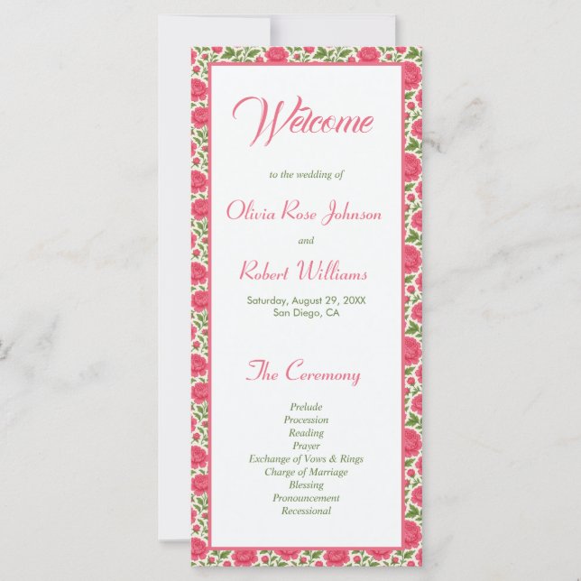 Elegant Pink Peony Floral Wedding Program (Front)