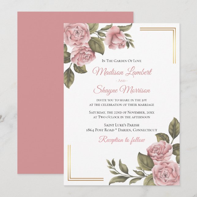 Elegant Pink Peony Floral Wedding Spring Botanical Invitation (Front/Back)