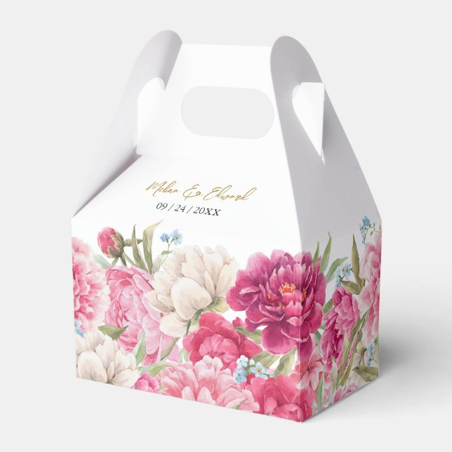 Elegant Pink Peony Florals Wedding Favor Box (Front Side)