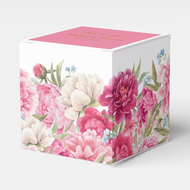 Elegant Pink Peony Florals Wedding Favor Box (Front Side)