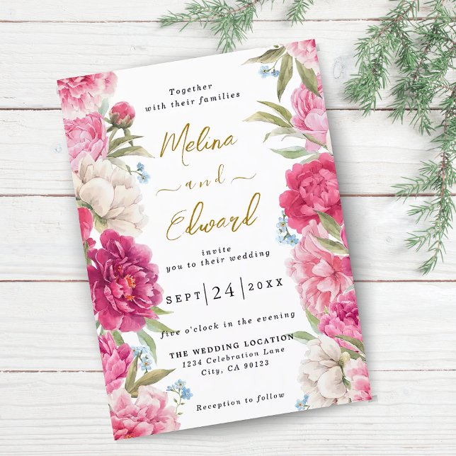 Elegant Pink Peony Florals Wedding Invitation (Creator Uploaded)