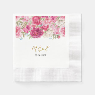 Elegant Pink Peony Florals Wedding Napkins