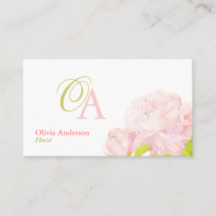 Elegant Pink Peony Florist Monogram Business Card