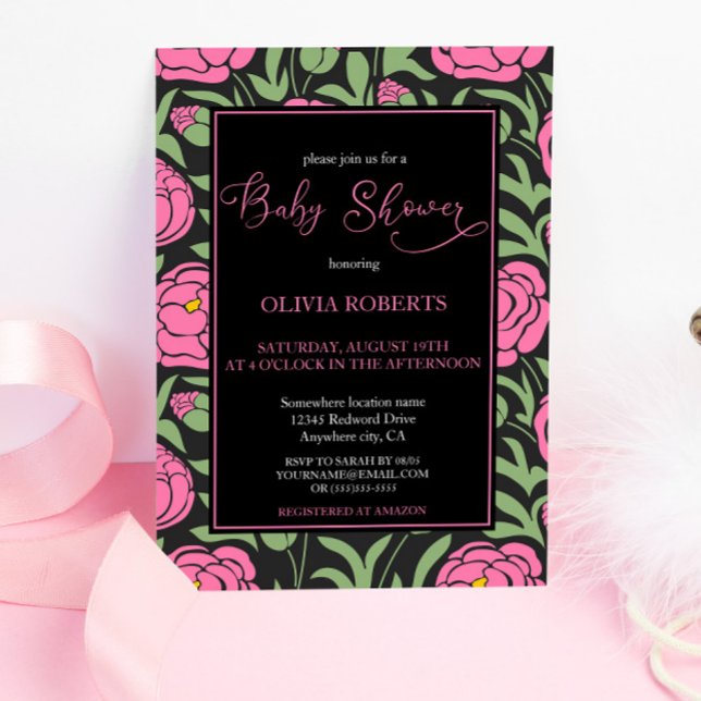 Elegant Pink Peony Flowers Baby Shower Invitation (Creator Uploaded)