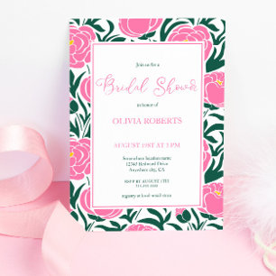 Elegant Pink Peony Flowers Bridal Shower Invitation