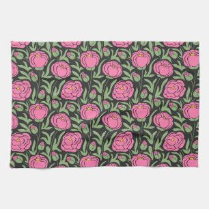 Elegant Pink Peony Flowers Kitchen Towel