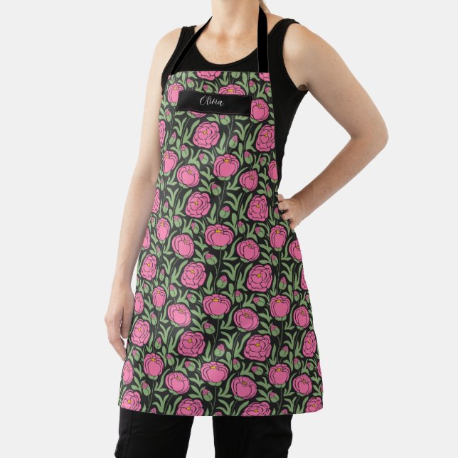 Elegant Pink Peony Flowers Personalized Apron (Insitu)