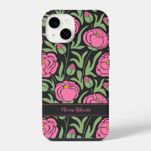 Elegant Pink Peony Flowers Personalized iPhone 14 Case