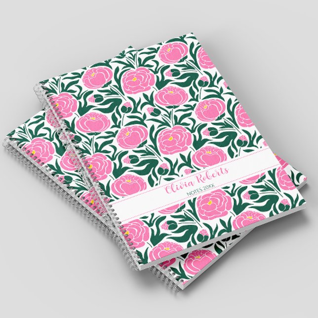 Elegant Pink Peony Flowers Personalized Notebook (Creator Uploaded)
