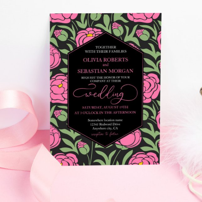 Elegant Pink Peony Flowers Wedding Invitation (Creator Uploaded)