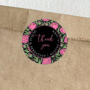 Elegant Pink Peony Flowers Wedding Thank you Classic Round Sticker
