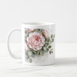 Elegant Pink Peony Gold Geometric  Coffee Mug