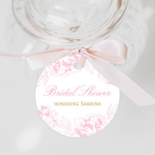 Elegant Pink Peony Gold Wedding Shower Favour Tags