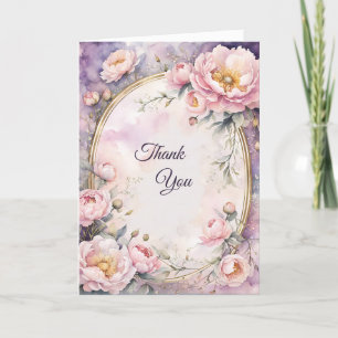 Elegant Pink Peony Oval Frame Thank You Card