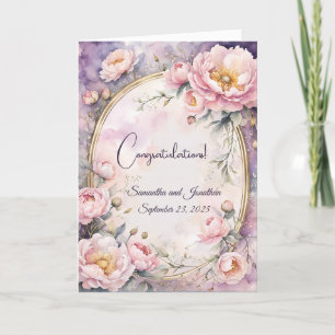 Elegant Pink Peony Oval Frame Wedding Card