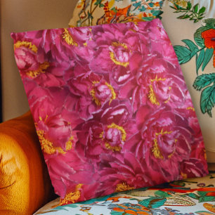 Elegant Pink Peony Stylish Floral Photography Throw Pillow