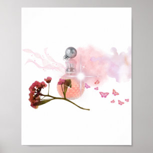 Elegant Pink Perfume Bottle & Flowers Aesthetic Wa Poster