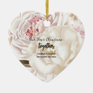 Elegant Pink Personalized First Christmas Newlywed Ceramic Ornament