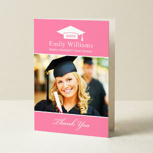 Elegant Pink Personalized Graduation Photo Thank You Card