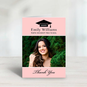 Elegant Pink Personalized Graduation Photo Thank You Card