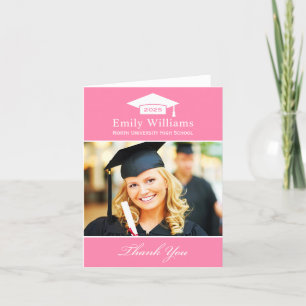 Elegant Pink Personalized Graduation Photo Thank You Card