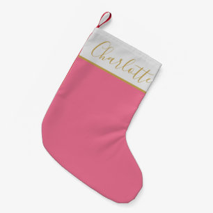Elegant Pink Personalized Modern Script Typography Small Christmas Stocking