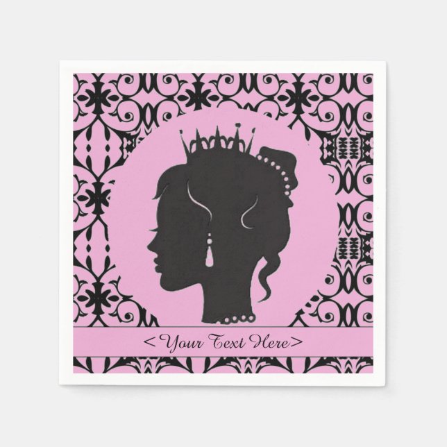 Elegant Pink Personalized Princess Party Napkins (Front)