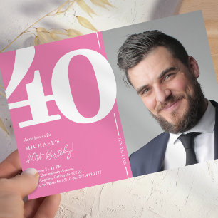 Elegant Pink Photo 40th Birthday Invitation