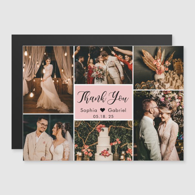 Elegant Pink Photo Collage Wedding Thank You  (Front/Back)