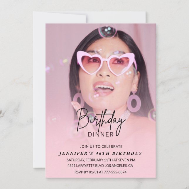 Elegant Pink Photo Dinner 46th birthday Invitation (Front)