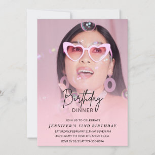 Elegant Pink Photo Dinner 52nd birthday Invitation