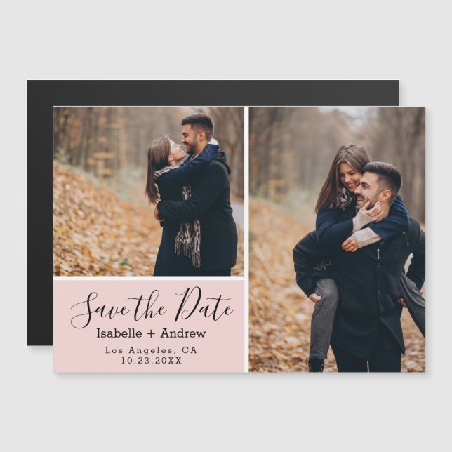 Elegant Pink Photo Save the Date Magnetic Invitation (Front/Back)