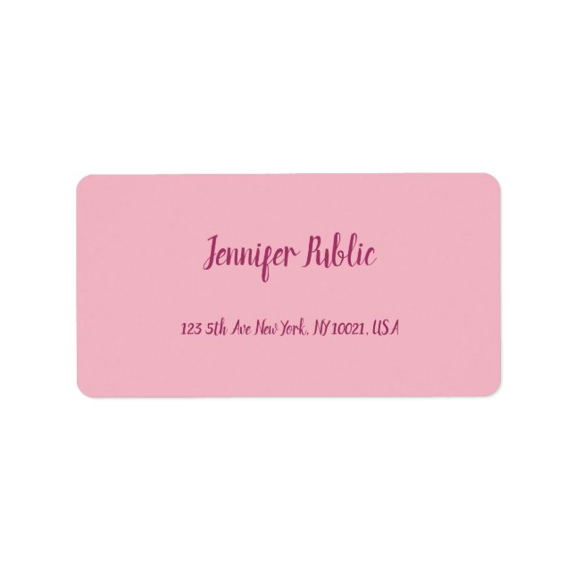 Elegant Pink Plain Handwriting Script Text Modern Label (Front)