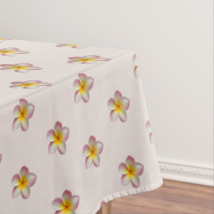 Elegant Pink Plumeria Flowers on Champagne Beige Tablecloth