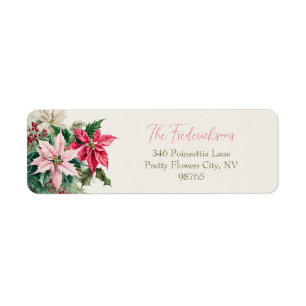 Elegant Pink Poinsettias Christmas Return Address 