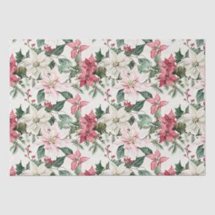 Elegant Pink Poinsettias Christmas  Tissue Paper