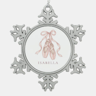 Elegant Pink Pointe Shoes Ballet  Snowflake Pewter Christmas Ornament