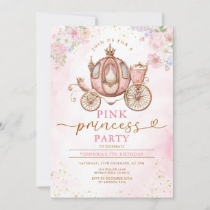 Elegant Pink Princess Birthday Carriage Flowers Invitation