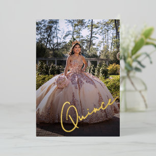 Elegant Pink Princess Quinceañera Photo Invitation