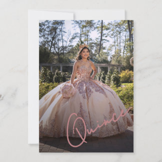 Elegant Pink Princess Quinceañera Photo Invitation